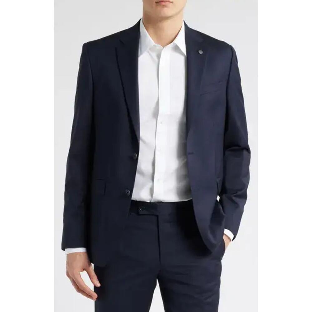 NWT AllSaints Ross Slim Fit Stretch Wool Suit Jacket Navy Size R44
